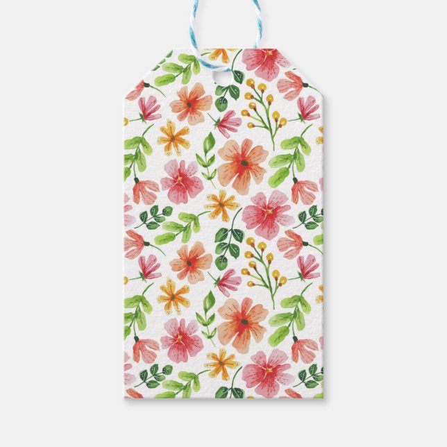 Etiqueta Para Presente Padrão de Flores Rosa em Aquarela (Frente)