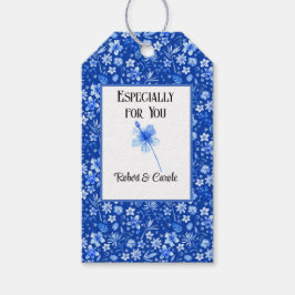 Etiqueta Para Presente Padrão de Flores Tropicais de Cobalto Blue Hibiscu