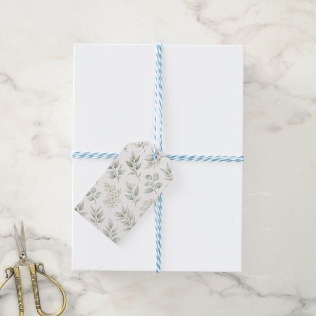 Etiqueta Para Presente Padrão de Folhas Botânicas Verde Suave  (Com cordão)