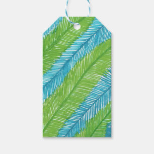 Etiqueta Para Presente Padrão de Folhas de Palma Verde e Azul
