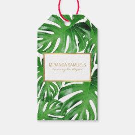 Etiqueta Para Presente Padrão de Folhas Tropicais de Monstera de Aquarela