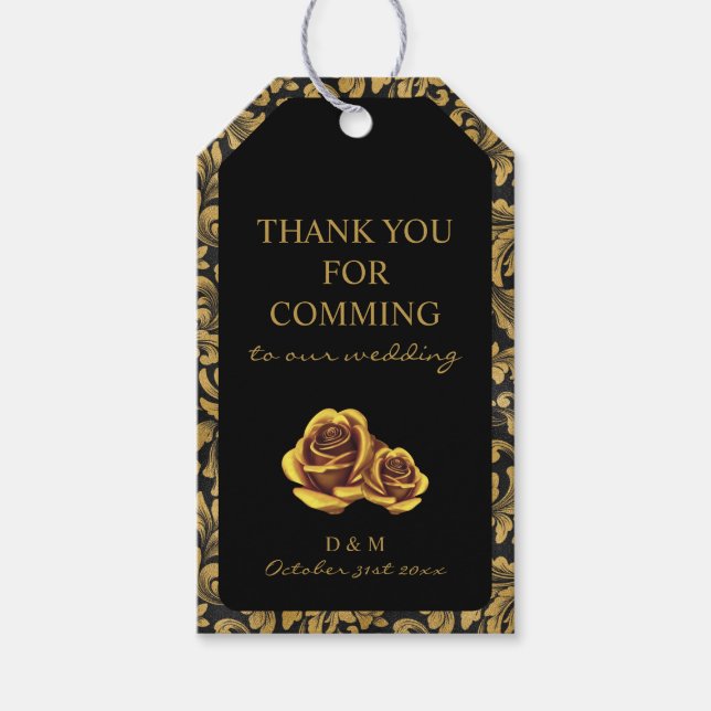 Etiqueta Para Presente Padrão De Gótico Preto E Dourado (Frente)