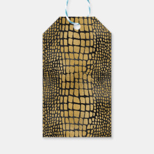 ETIQUETA PARA PRESENTE PADRÃO DE IMPRESSÃO DO ALLIGATOR PRETO E DOURADO