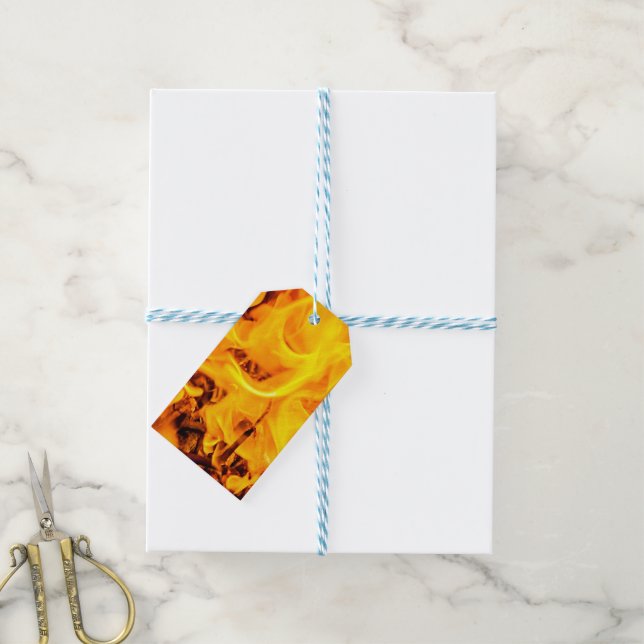 Etiqueta Para Presente Padrão De Incêndio E Chamas (Com cordão)