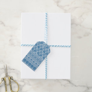 Etiqueta Para Presente Padrão de Lace Faux Floral Azul do Indigo Personal