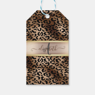 Etiqueta Para Presente Padrão de Leopardo Bronze Preto Monograma