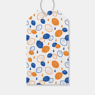 Etiqueta Para Presente Padrão de limão azul e laranja, com Frutas empinad