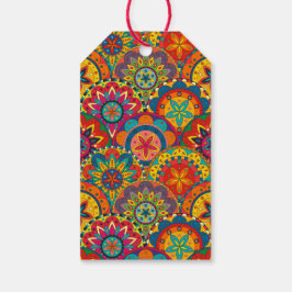 Etiqueta Para Presente Padrão de Mandala Colorida Retroativa Funky