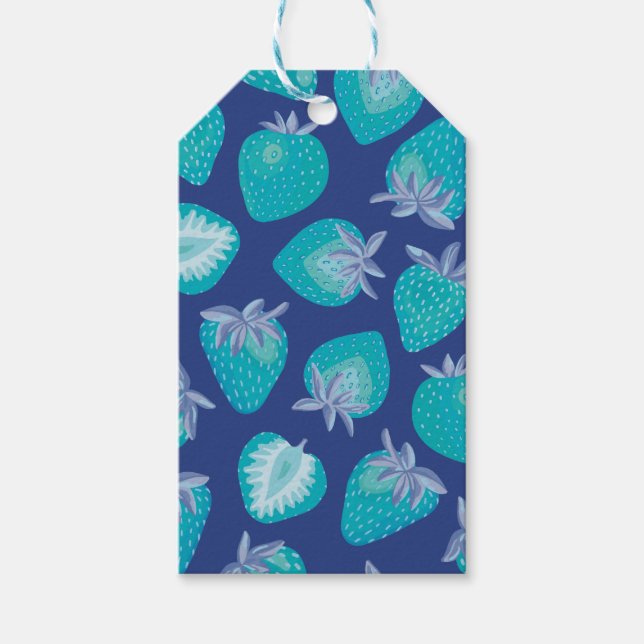 Etiqueta Para Presente padrão de Morango Azul (Frente)