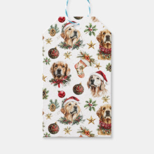 Etiqueta Para Presente Padrão de Natal do Cão Pet do Retriever do ouro