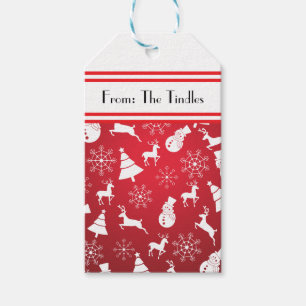 Etiqueta Para Presente Padrão de Natal Vermelho e Branco Festivo Personal