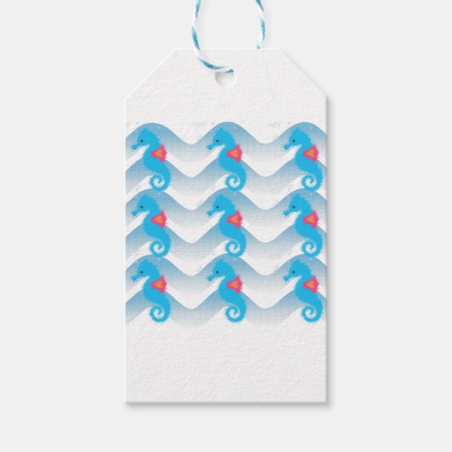 Etiqueta Para Presente Padrão De Ondas Azuis E Cavalos-marinhos (Frente)