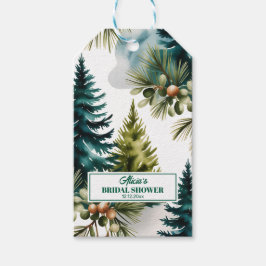 Etiqueta Para Presente Padrão de pinheiro aquarela Chuva de noiva de inve