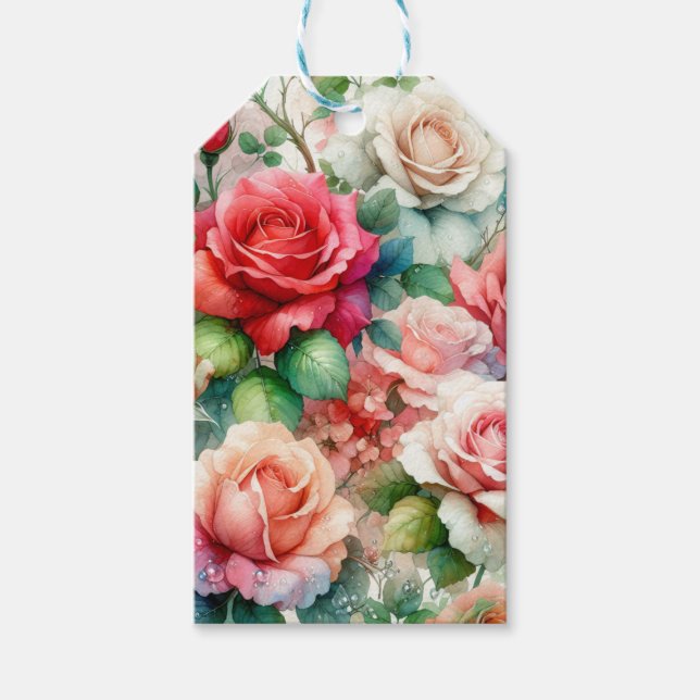Etiqueta Para Presente Padrão de Rosa Caprichosa (Frente)