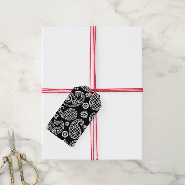 Etiqueta Para Presente Padrão de salsa, preto e branco (Com cordão)