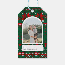 Etiqueta Para Presente Padrão de Tricô Festivo de Foto de Família
