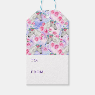 Etiqueta Para Presente Padrão de Unicórnios e Rosas