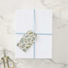 Etiqueta Para Presente Padrão de Vegetação em Aquarela | Folhas Botânicas