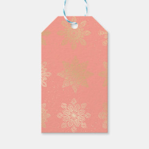 Etiqueta Para Presente Padrão Dourado de floco de neve de Natal elegante 