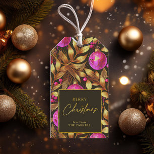 Etiqueta Para Presente Padrão Dourado de Natal magenta nº 29 ID1009