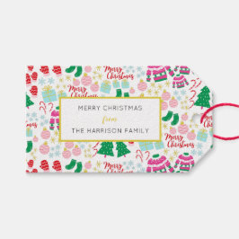 Etiqueta Para Presente Padrão Feliz de Natal Brilhante