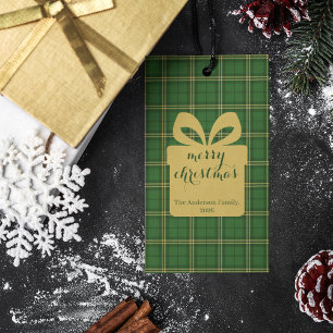 Etiqueta Para Presente Padrão Festivo de Natal Xadrez Verde -