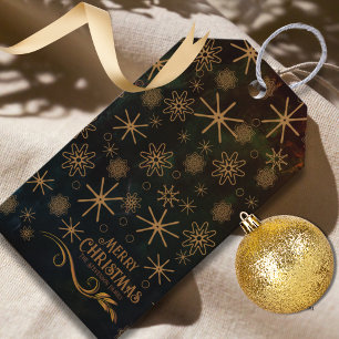 Etiqueta Para Presente Padrão Festivo NEGRO DOURADO Feliz Natal