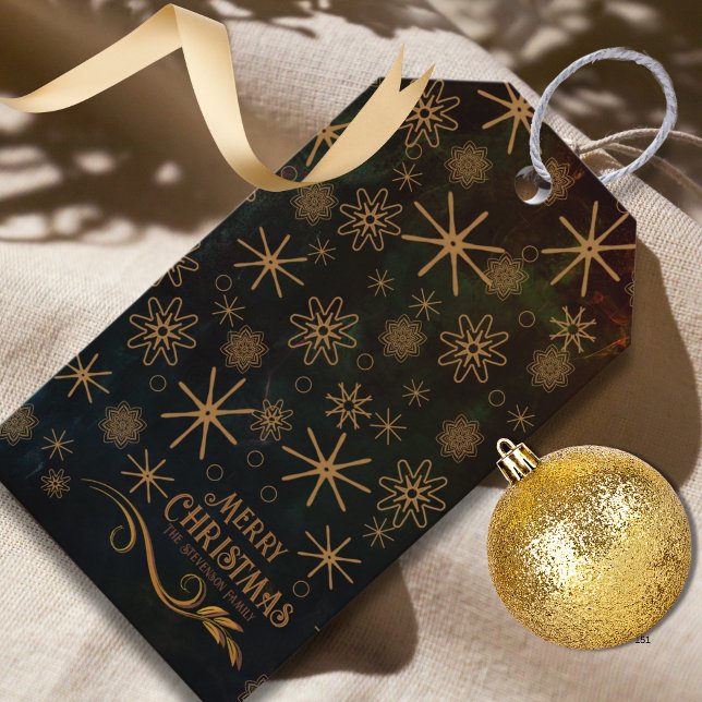 Etiqueta Para Presente Padrão Festivo NEGRO DOURADO Feliz Natal (Festive Pattern BLACK GOLD Merry Christmas Gift Tags)