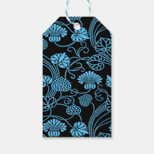 Etiqueta Para Presente Padrão Floral Antigo Preto no Azul