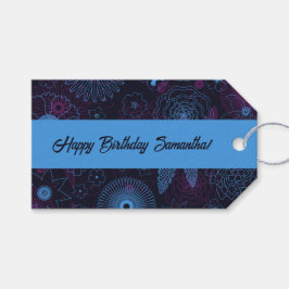 Etiqueta Para Presente Padrão Floral Azul e Roxo Minimalista Moderno