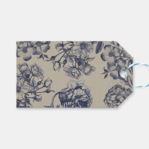 Etiqueta Para Presente Padrão Floral Botânico Toile Azul Vintage