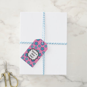 Etiqueta Para Presente Padrão Floral Cor-de-Rosa Azul Personalizar