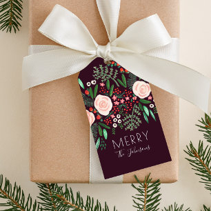 Etiqueta Para Presente Padrão Floral Elegante de Natal Férias 