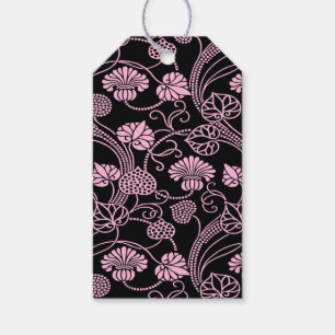 Etiqueta Para Presente Padrão Floral Retro Rosa no Preto
