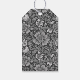 Etiqueta Para Presente Padrão Floral Vintage Monocromático