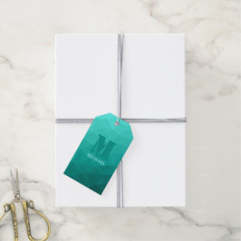 Etiqueta Para Presente Padrão geométrico da malha em teia turquesa Monogr