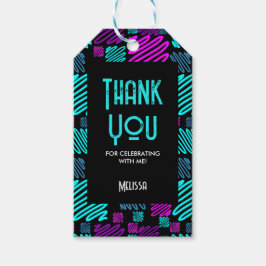 Etiqueta Para Presente Padrão Geométrico Neon Brilhante Moderno Obrigado