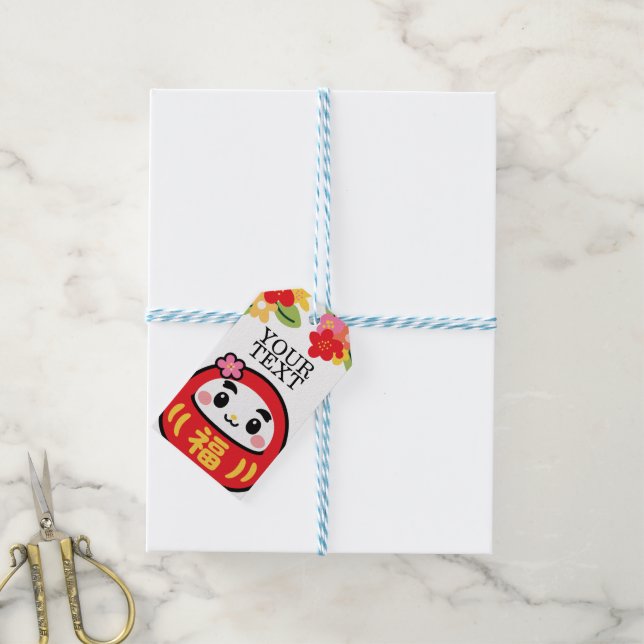 Etiqueta Para Presente padrão kawaii daruma (Com cordão)