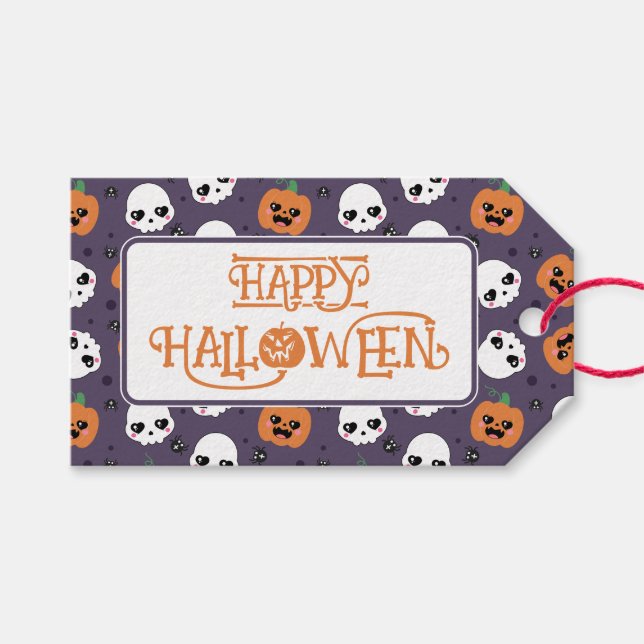 Etiqueta Para Presente Padrão Kawaii de Halloween (Frente (horizontal))