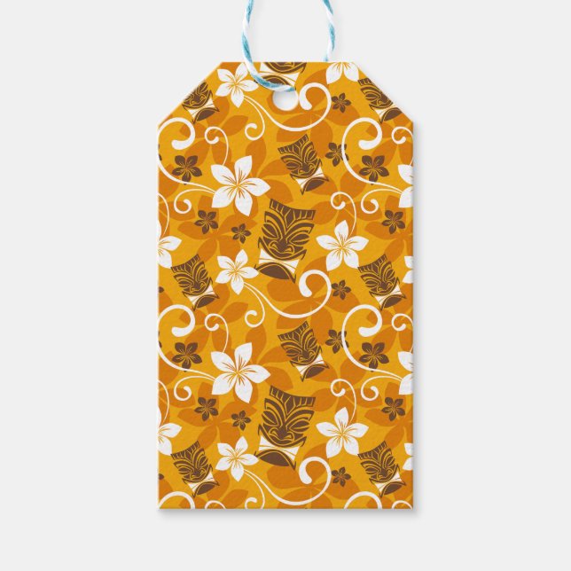 ETIQUETA PARA PRESENTE PADRÃO LUAU TIKI (LARANJA) (Frente)
