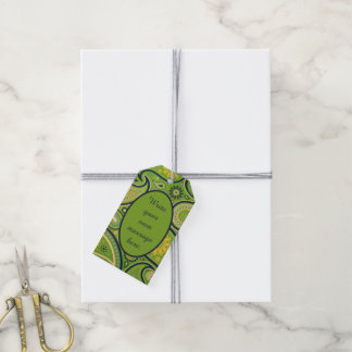 Etiqueta Para Presente Padrão Paisley Verde Brilhante com Mensagem Person