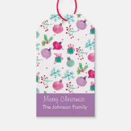 Etiqueta Para Presente Padrão Pintado à Mão de Natal com Aquarela