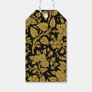 Etiqueta Para Presente Padrão Preto de Lacagem Indiana Floral em Ouro Ant
