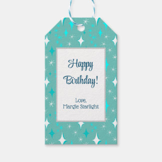 Etiqueta Para Presente Padrão Retro Teal e White Star Editável