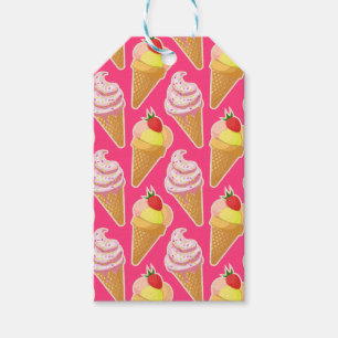 Etiqueta Para Presente Padrão rosa Kawaii com sorvete de morango