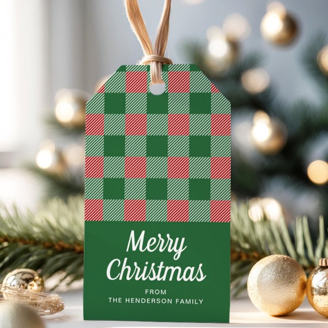 Etiqueta Para Presente Padrão Rustic Christmas Green Xadrez (Rustic Christmas Green Plaid Pattern Gift Tags)