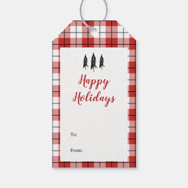 Etiqueta Para Presente Padrão Rustic Country Red White & Black Flannel (Frente)