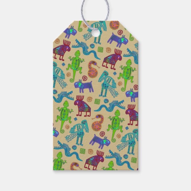 Etiqueta Para Presente Padrão Tribal Primitivo da Cultura Mexicana Africa (Frente)