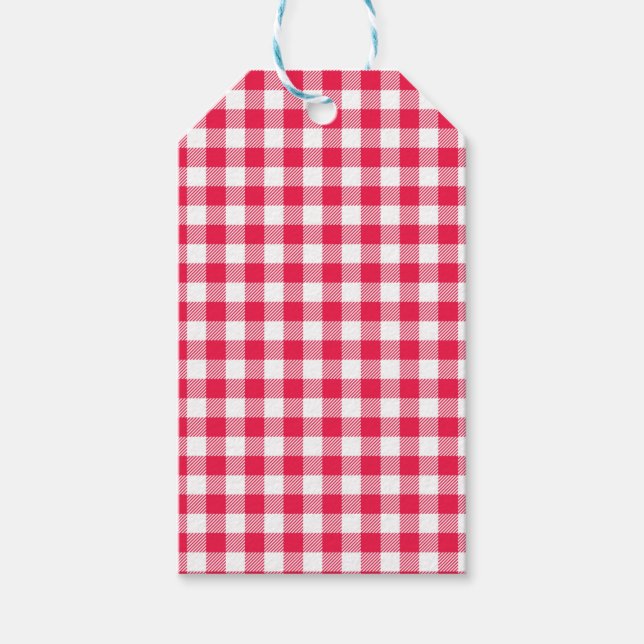 Etiqueta Para Presente Padrão Xadrez Vermelho e Branco Clássico Rústico (Frente)