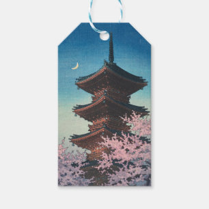 Etiqueta Para Presente Pagode de uma Primavera Japonesa Vintage em Xilogr